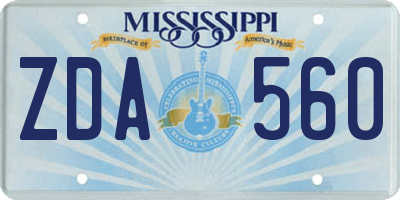 MS license plate ZDA560