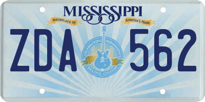MS license plate ZDA562