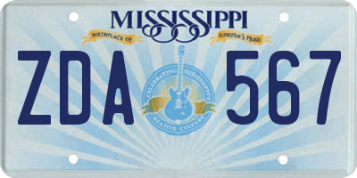 MS license plate ZDA567