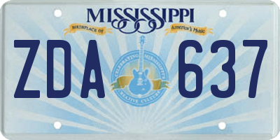MS license plate ZDA637
