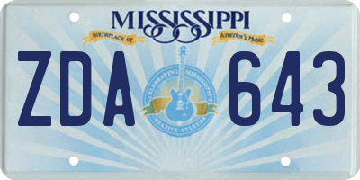 MS license plate ZDA643