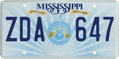MS license plate ZDA647