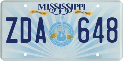 MS license plate ZDA648