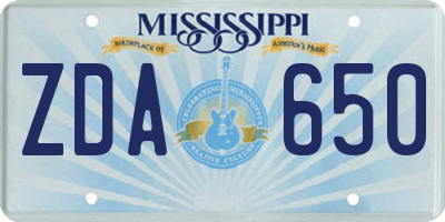MS license plate ZDA650
