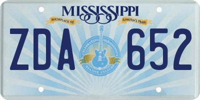 MS license plate ZDA652