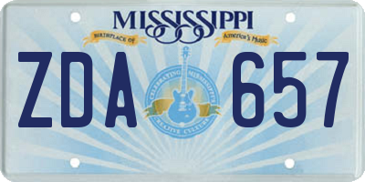 MS license plate ZDA657