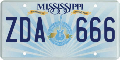 MS license plate ZDA666