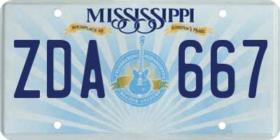 MS license plate ZDA667