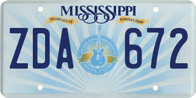 MS license plate ZDA672