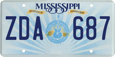 MS license plate ZDA687