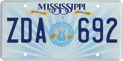 MS license plate ZDA692