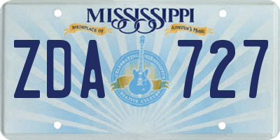 MS license plate ZDA727