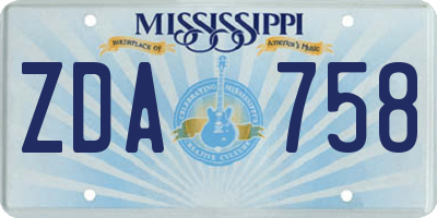 MS license plate ZDA758