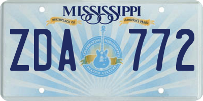 MS license plate ZDA772