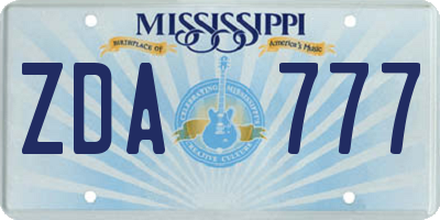 MS license plate ZDA777