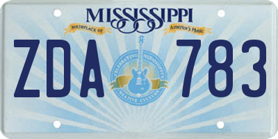 MS license plate ZDA783