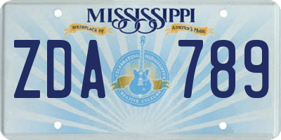 MS license plate ZDA789