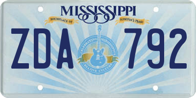 MS license plate ZDA792