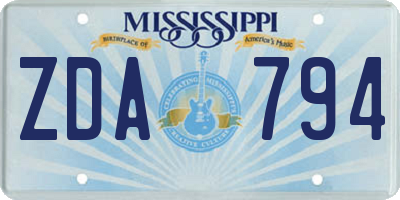 MS license plate ZDA794