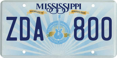 MS license plate ZDA800