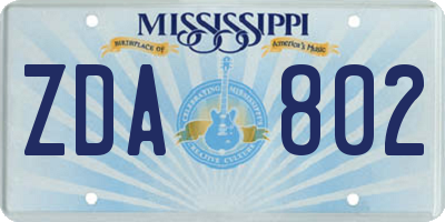 MS license plate ZDA802