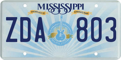 MS license plate ZDA803