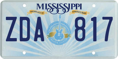 MS license plate ZDA817