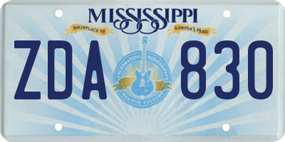 MS license plate ZDA830
