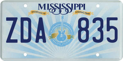 MS license plate ZDA835