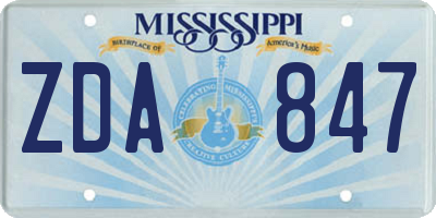 MS license plate ZDA847