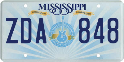 MS license plate ZDA848