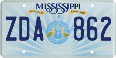 MS license plate ZDA862