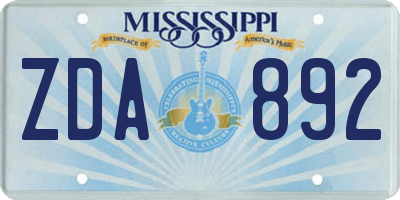 MS license plate ZDA892