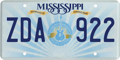 MS license plate ZDA922