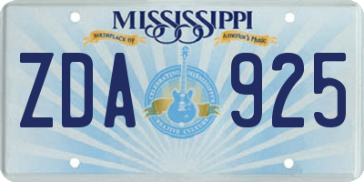 MS license plate ZDA925