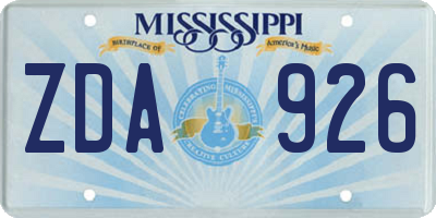 MS license plate ZDA926