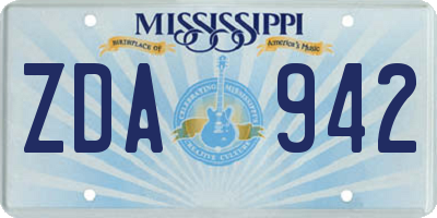 MS license plate ZDA942