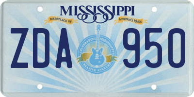 MS license plate ZDA950