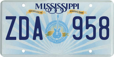 MS license plate ZDA958