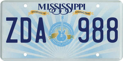 MS license plate ZDA988