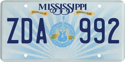MS license plate ZDA992