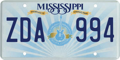 MS license plate ZDA994