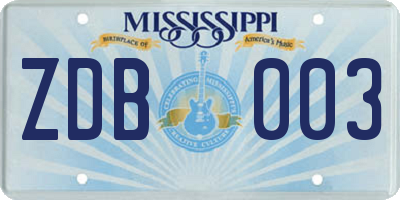 MS license plate ZDB003