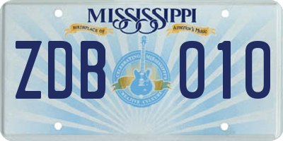 MS license plate ZDB010