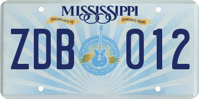 MS license plate ZDB012
