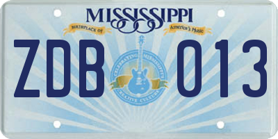 MS license plate ZDB013