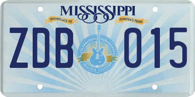 MS license plate ZDB015