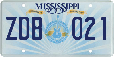 MS license plate ZDB021