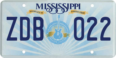 MS license plate ZDB022
