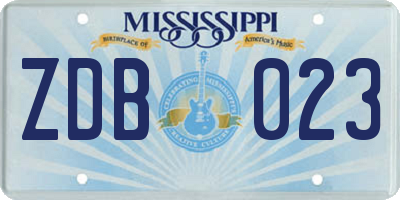 MS license plate ZDB023
